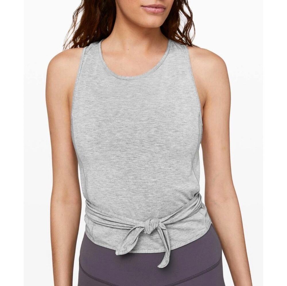 Lululemon Turn To Tie Tank Heathered Gray Criss Cross Back Womens Small